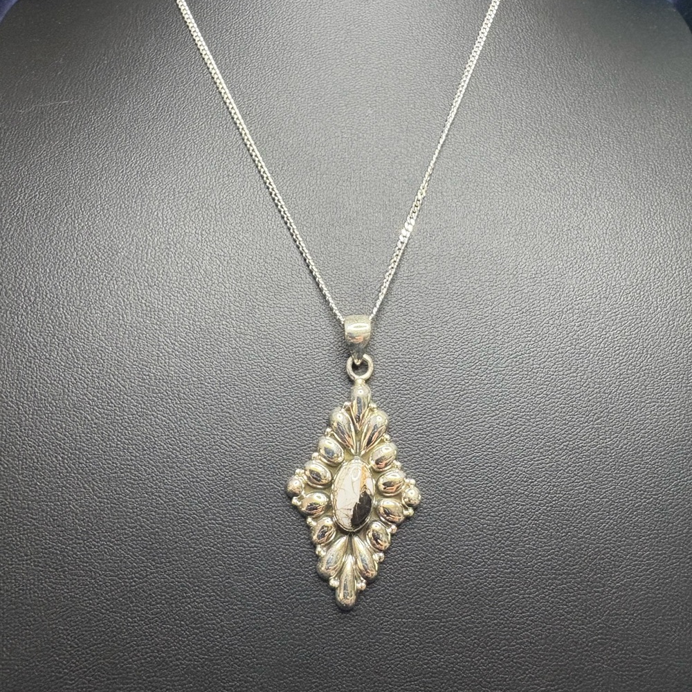 Pendant*Wild Horse Turquoise 925 Sterling Silver Diamond Shaped Closed Back - Picture 9 of 9